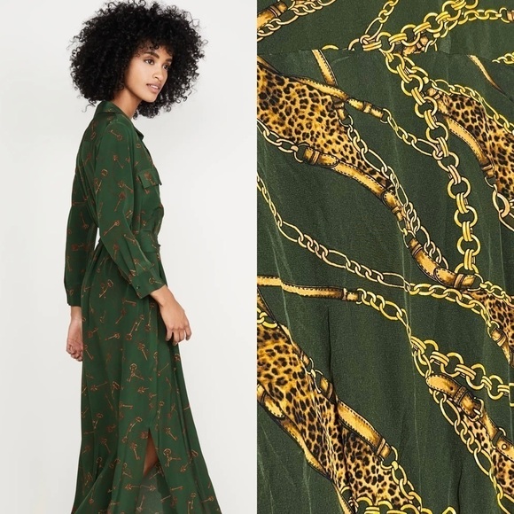 NWT L'AGENCE 70s‎ Silk Chain Leopard Tie Waist Button Up 3/4 Sleeve Jumpsuit S - Picture 7 of 9